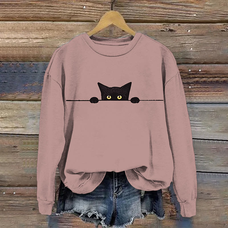 Women's Casual Black Cat Print Causal Sweatshirt - Pink - 5XL - image 5