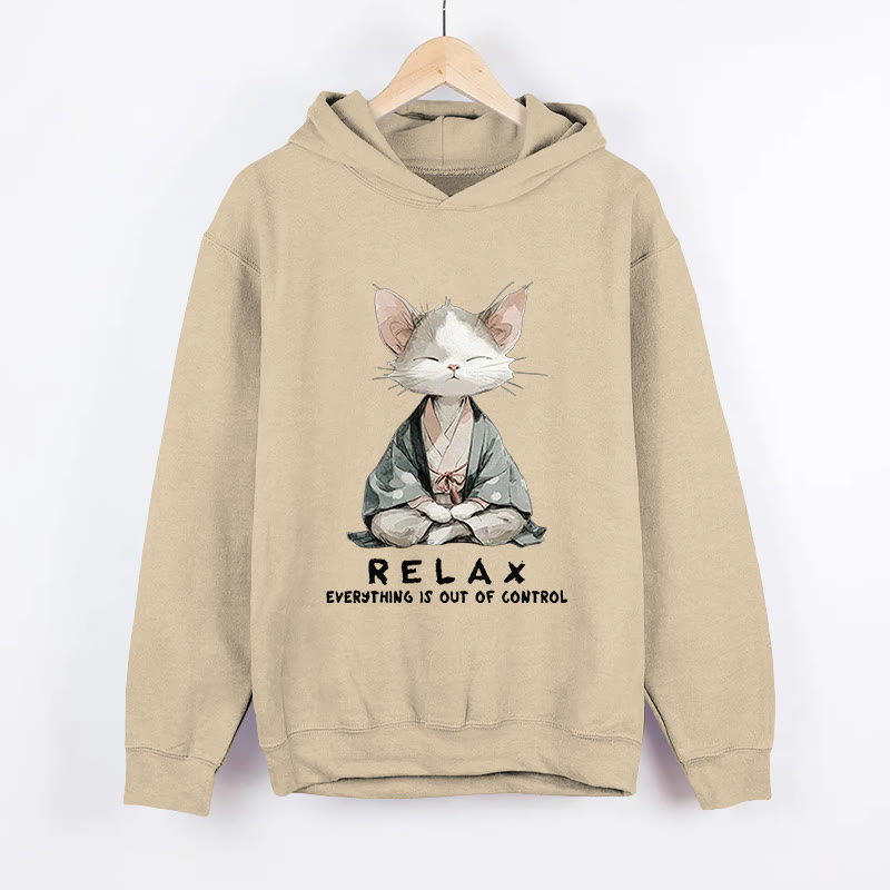 Unisex Zen Cat Pattern Long Sleeved Hoodie - Apricot - US44-46(8XL) - image 4