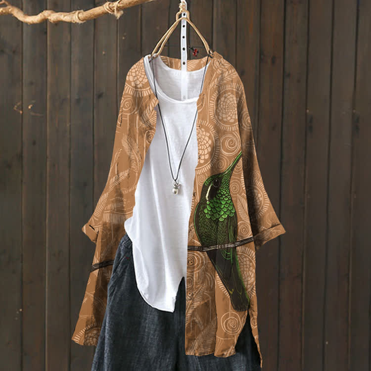 Vintage Geometric Flowers And Birds Pattern Print Cardigan - image 6