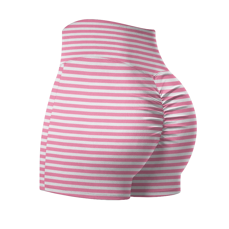 Classic Stripe Seam Detail High Waist Yoga Shorts - Pink - 4XL - image 4