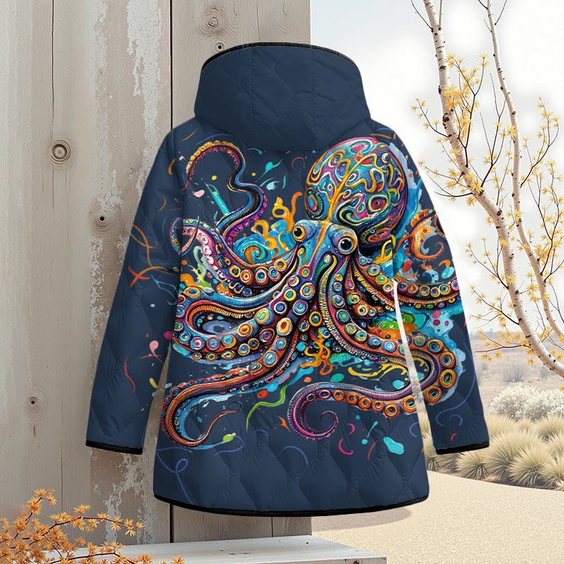 Vintage Rainbow Octopus Art Print Zipper Jackets - Navy Blue - 4XL - image 8