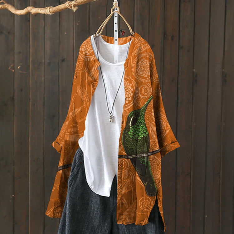 Vintage Geometric Flowers And Birds Pattern Print Cardigan - image 8