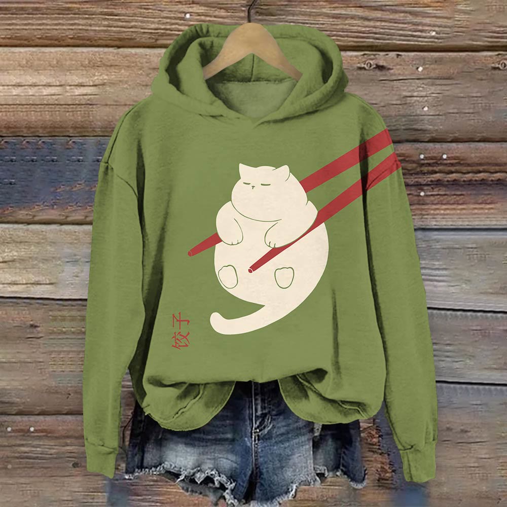 Cat Dumpling Art Print Long Sleeve Hoodie - Green - 8XL - image 4