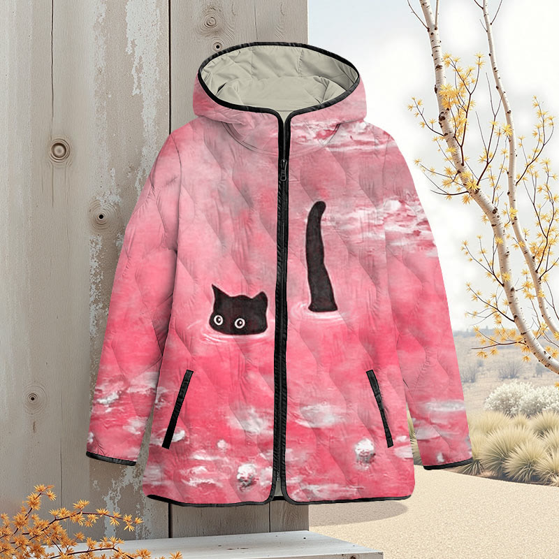 Oil Painting Cat Art Print Zipper Jackets - Pink - 4XL - image 4