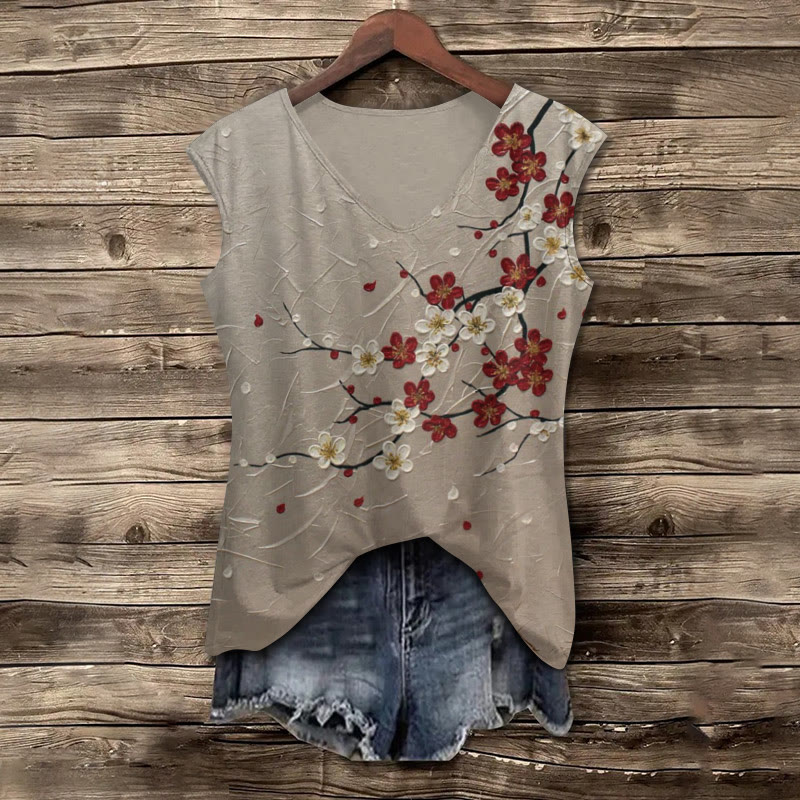 Vintage Oil Painting Flowers Print V-neck Tank Top - image 2
