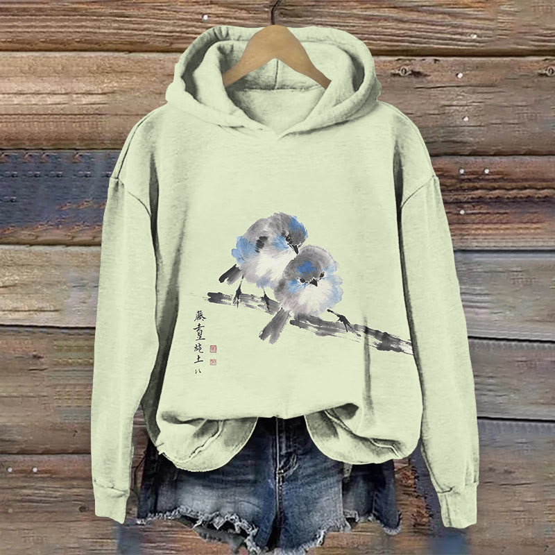 Traditional Japanese Bird On A Branch Art Print Long Sleeve Hoodie - image 4