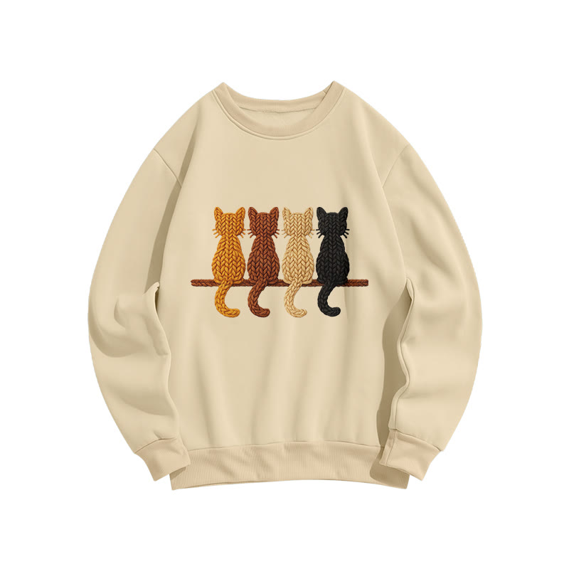 Cat Print Long Sleeve Crew Neck Sweatshirt - Apricot - US16-18(2XL) - image 4