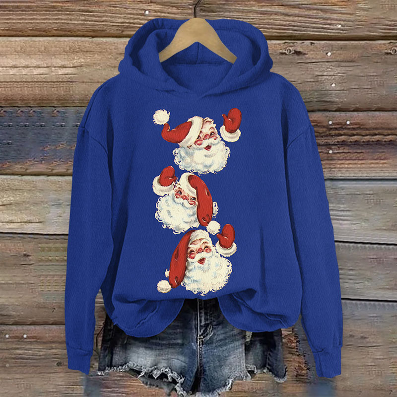 Christmas Lovely Santa Claus Portrait Print Long Sleeve Hoodie - Blue - US44-46(8XL) - image 3