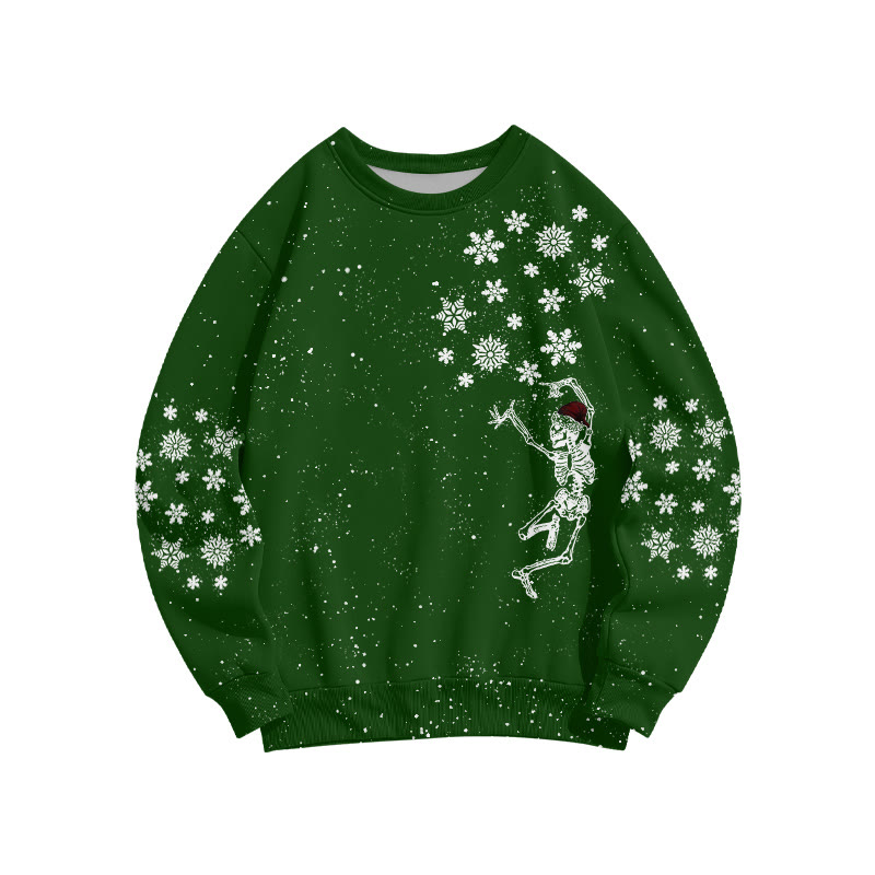 Unisex Dancing Skeleton Wearing Santa Hat Christmas Print Sweatshirt - Green - 6XL - image 3
