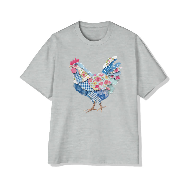 Animal Friends Chicken Flakes Print Pattern Cotton Print T-shirt - Grey - US16-18(2XL) - image 5