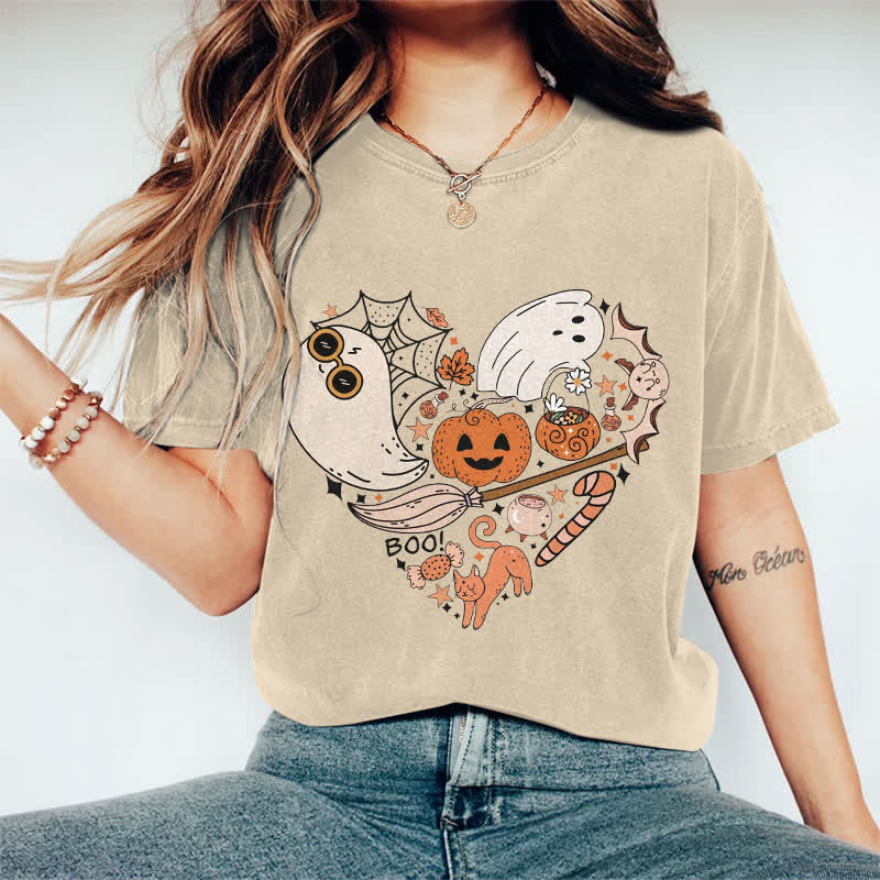 100% Cotton Halloween Elements Heart Art T-shirt - Apricot - 2XL - image 2