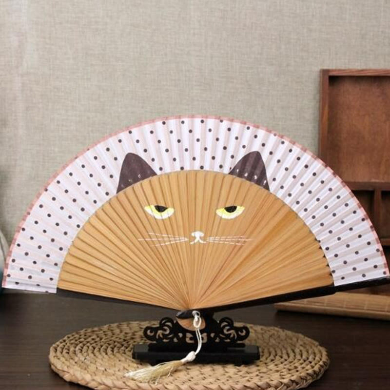 Cute Japanese Cat Fan - Brown - image 3