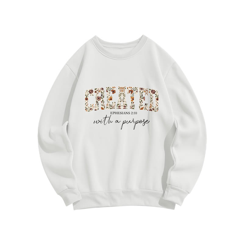 Bible Verse I Created With A Purpose Floral Print Sweatshirt - White - US16-18(2XL) - image 3