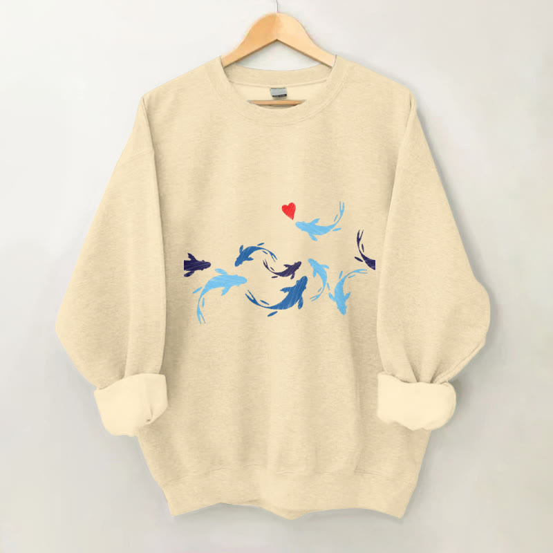 100% Cottonvalentine Fish Hearts Print Crew Neck Sweatshirt - Apricot - 2XL - image 5