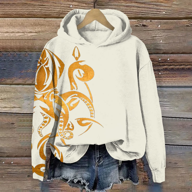 Retro Ethnic Totem Metal Squid Print Long Sleeve Hoodie - Beige - 8XL - image 3