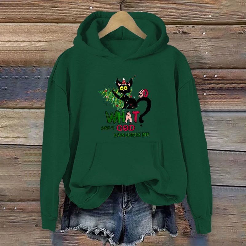 100% Cotton Only God Can Judge Me Christian Christmas Print Women's Hoodie - Green - 2XL - image 4