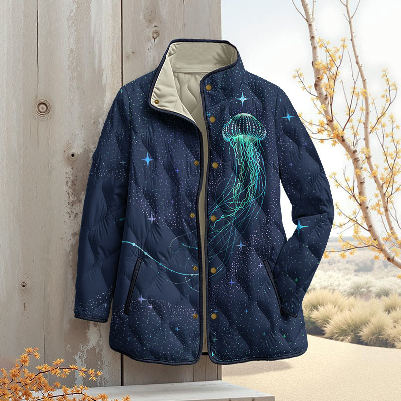 Colorful Starry Sky Jellyfish Art Print Outerwear Jackets - Blue - 4XL - image 4
