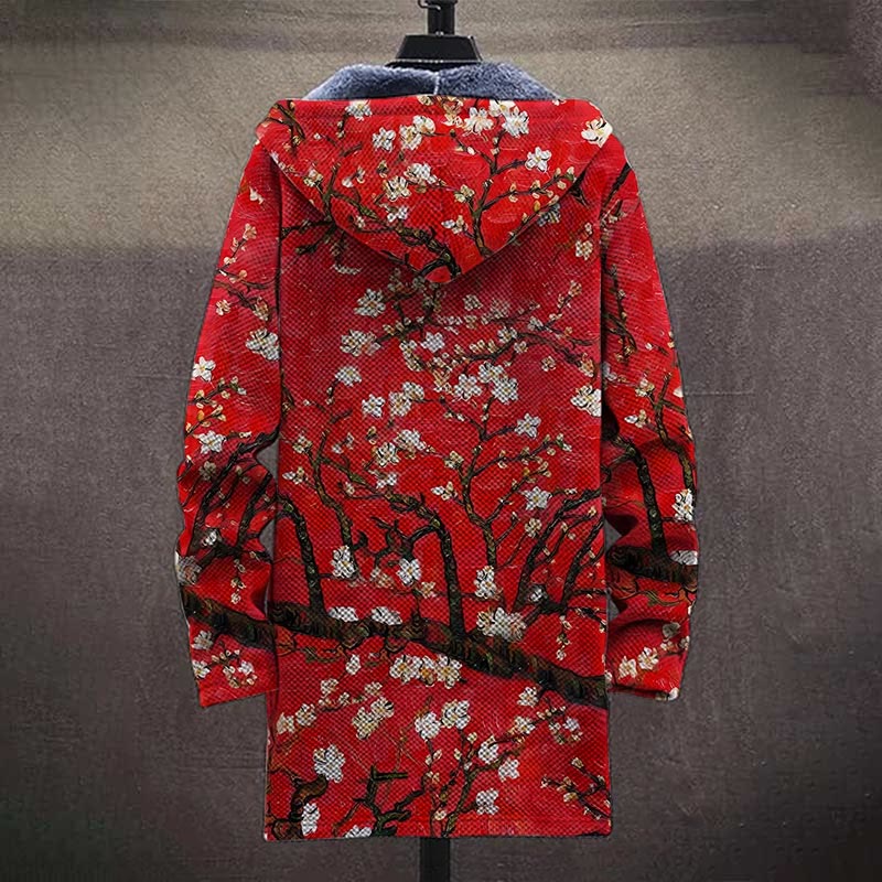 Red Plum Blossoms  Print Unisex Plush Thick Long-sleeved Fleece Jacket Coat - image 4