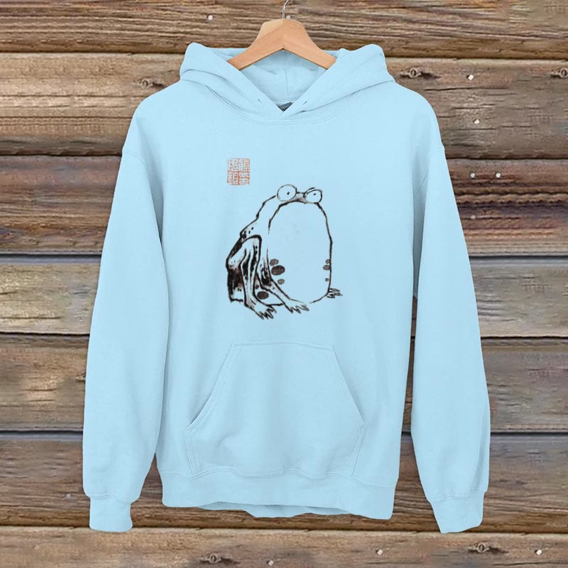 100% Cotton Women's Frog Ancient Japanese Art Print Comfy Hoodie