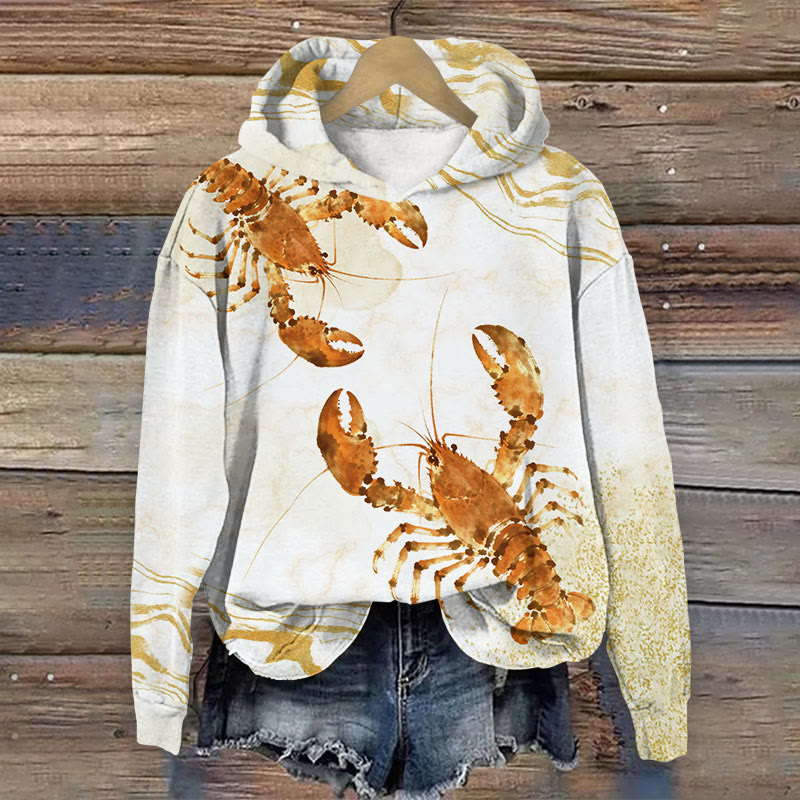 Lobster Art Print Long Sleeve Hoodie - Apricot - US44-46(8XL) - image 2
