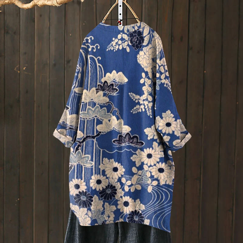 Women's Retro Sketching Floral Art Printed Casual Cardigan - image 2