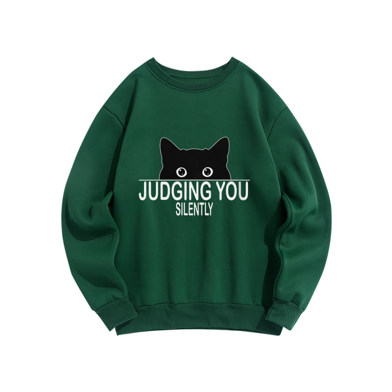 Unisex Cat Judge You Silently Disdain Print Long Sleeve Crew Neck Sweatshirt - Green - US16-18(2XL) - image 6