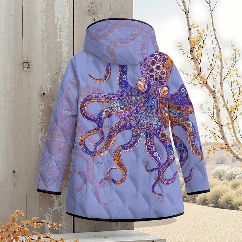 Unique Exquisite Octopus Pattern Art Print Zipper Jackets - Light Purple - 4XL - image 2