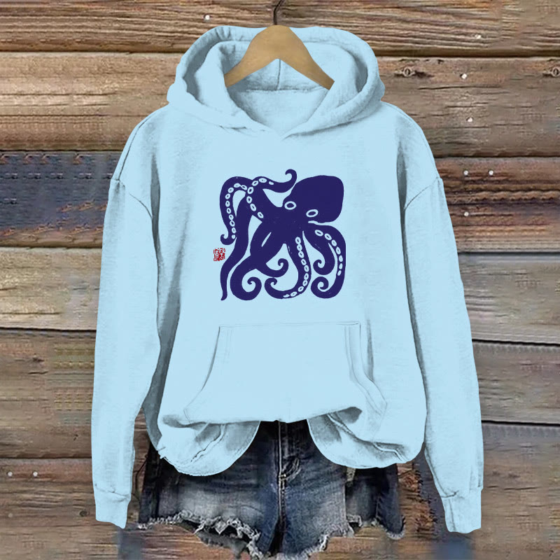 Dashingsoul 100% Cotton Retro Japanese Octopus Print Women's Hoodie