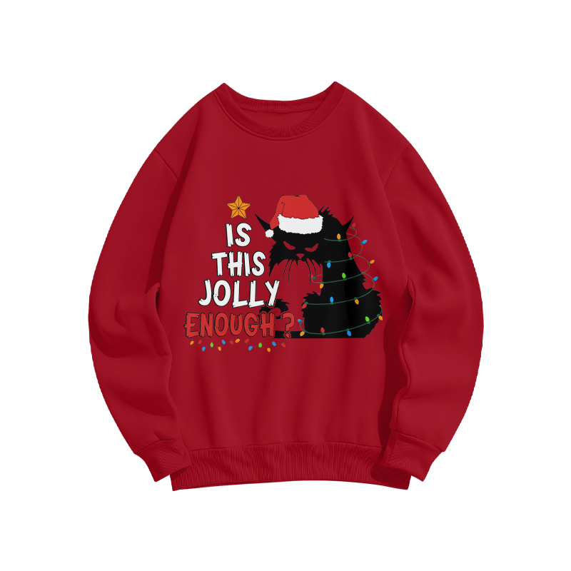 100% Cotton Is This Jolly Enough? Christmas Cat Print Crew Neck Sweatshirt - Red - US16-18(2XL) - image 3