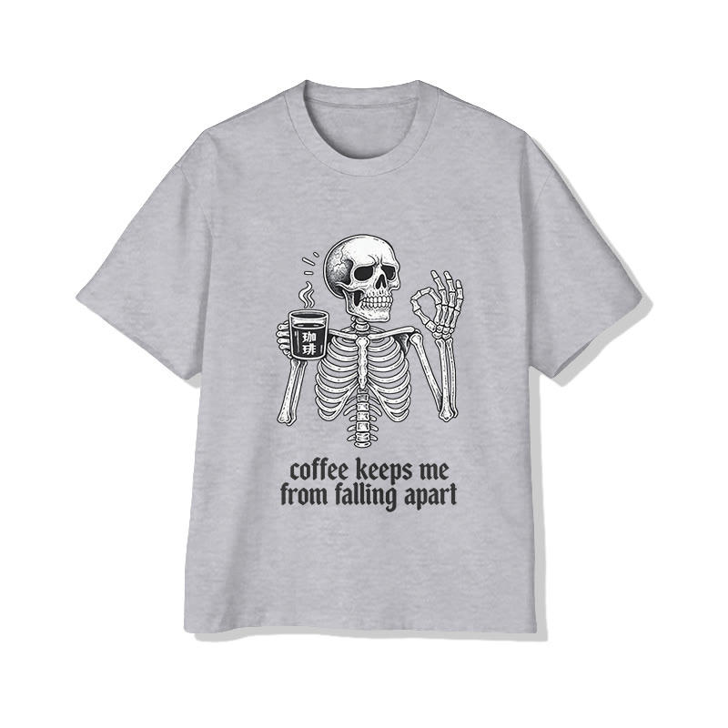 Unisex Coffee Keeps Me From Falling Apart Pattern Short Sleeved Crew Neck T-Shirt - Grey - 2XL - image 3