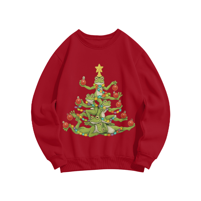 100% Cotton Funny Frog Christmas Tree Print Crew Neck Sweatshirt - Red - US16-18(2XL) - image 3