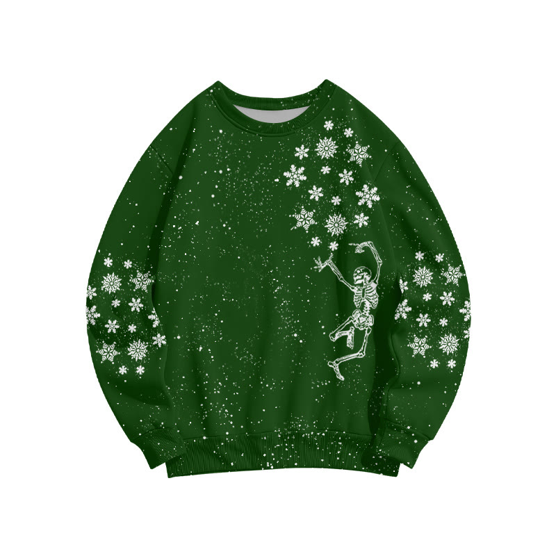 Unisex Dancing Skeleton Snowflake Christmas Print Sweatshirt - Green - 6XL - image 5