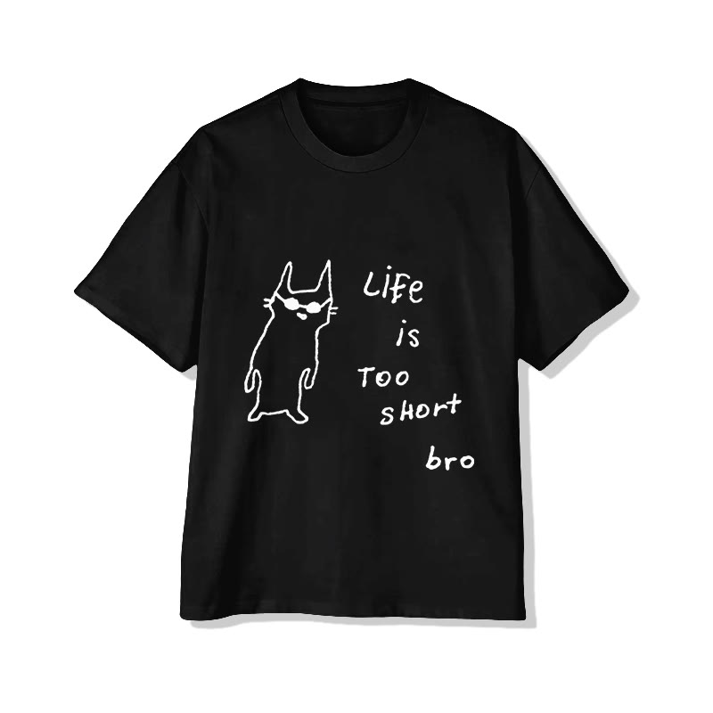 Unisex Funny Cats Life is Too short Print Short Sleeve Crew Neck T-Shirt - Black - 2XL - image 4