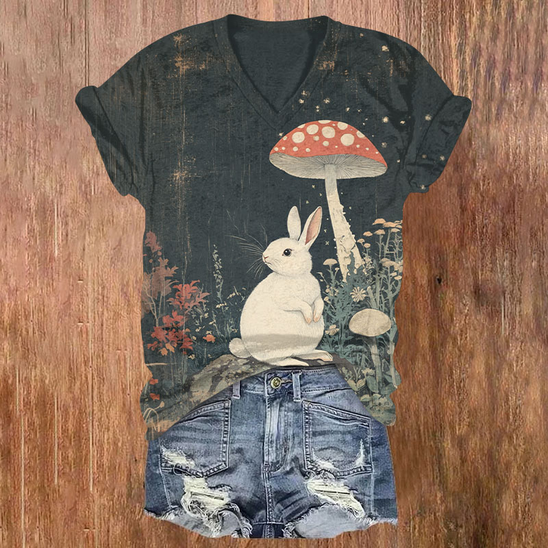 Easter Mushrooms And Rabbit Art Print T-shirt - Black - US32-34(5XL) - image 1
