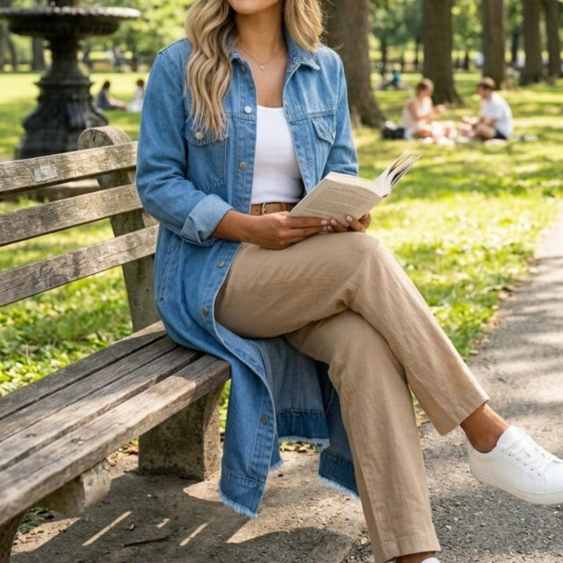 Women's Vintage Button Down Casual Denim Outerwear - image 9