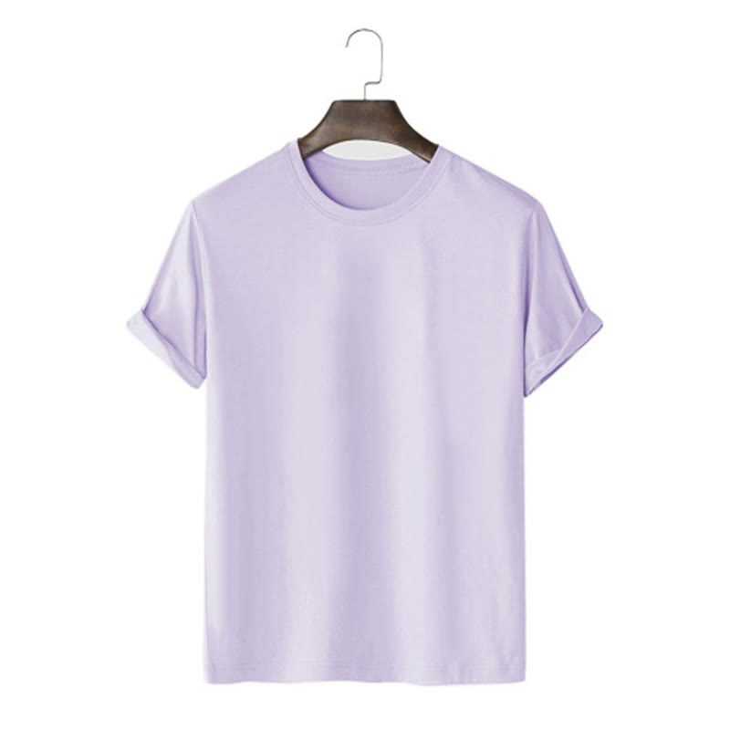 100% Cotton Solid Color Round Neck Casual Short Sleeves T-shirt - Light Purple - 2XL - image 2