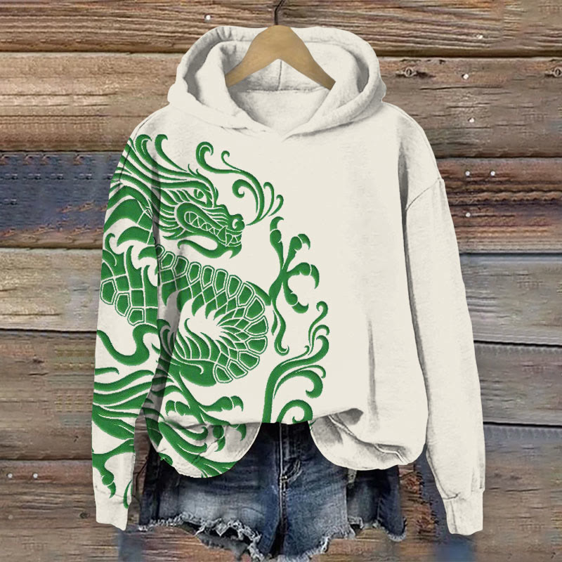 Art Dragon Print Long Sleeve Hoodie - Apricot - 8XL - image 2