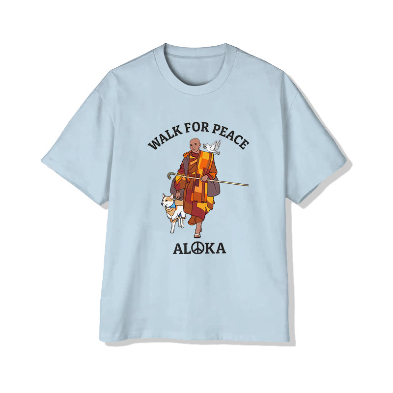 Unisex Walk For Peace Pattern Cotton Print T-shirt - Light Blue - US20-22(3XL) - image 10