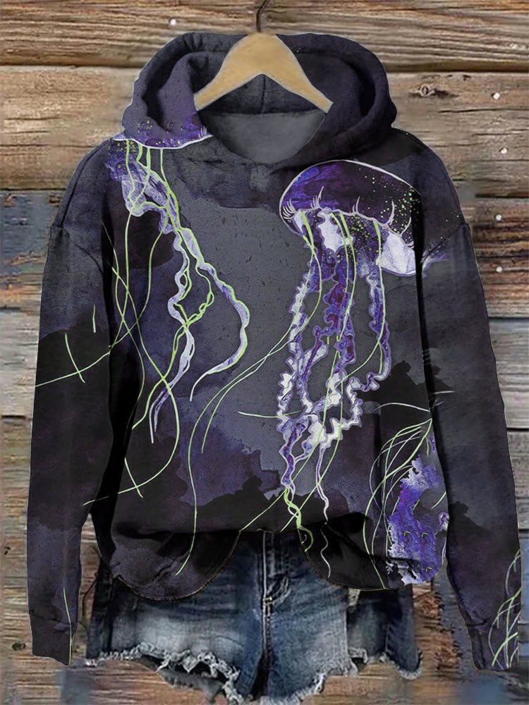 Metallic Ocean Jellyfish Art Print Cozy Hoodie