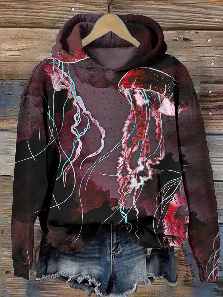 Metallic Ocean Jellyfish Art Print Cozy Hoodie