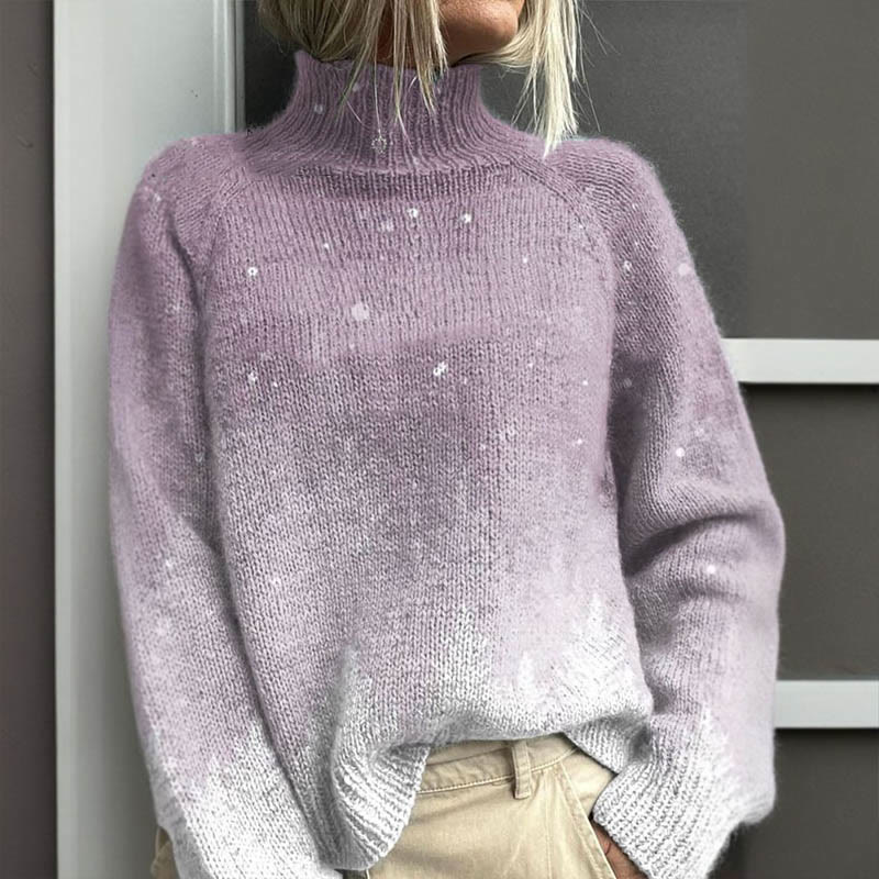 Purple Gradient Snowflake Christmas Pattern Art Print Turtleneck Pullover Sweater - image 2