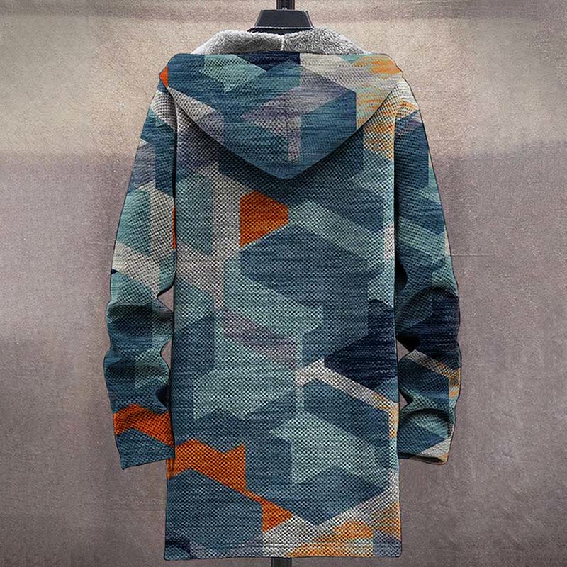 Men's Geometric Colorblock Print Unisex Plush Thick Long-sleeved Fleece Jacket Coat - image 4