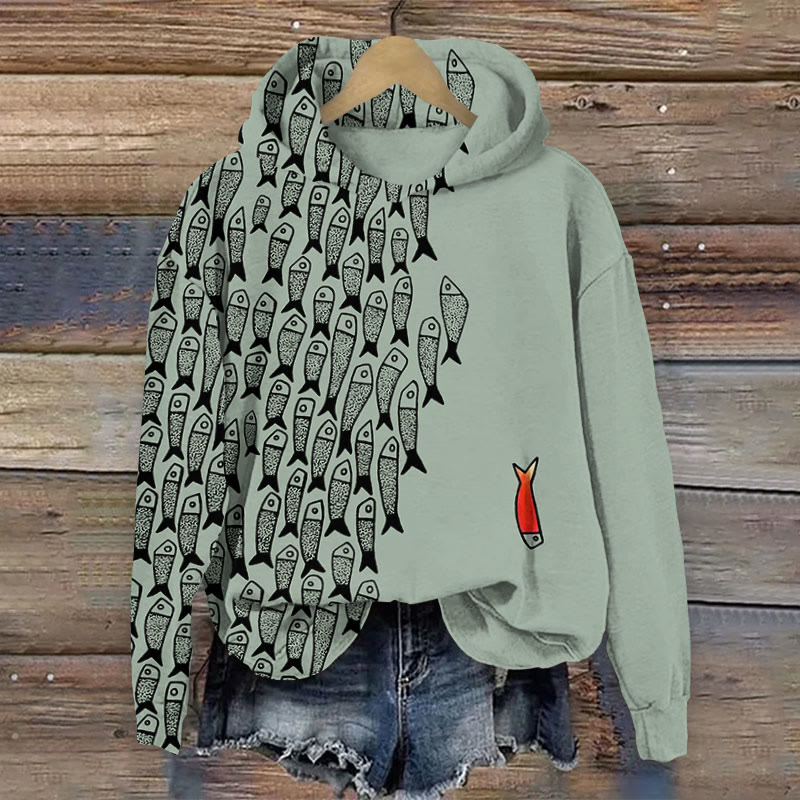 (🔥Black friday)Cute Simple Lines Abstract Geometric Fish Art Print Casual Long Sleeve Hoodie