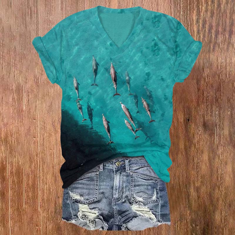 Dolphin Art Print T-shirt - Blue - 5XL - image 1