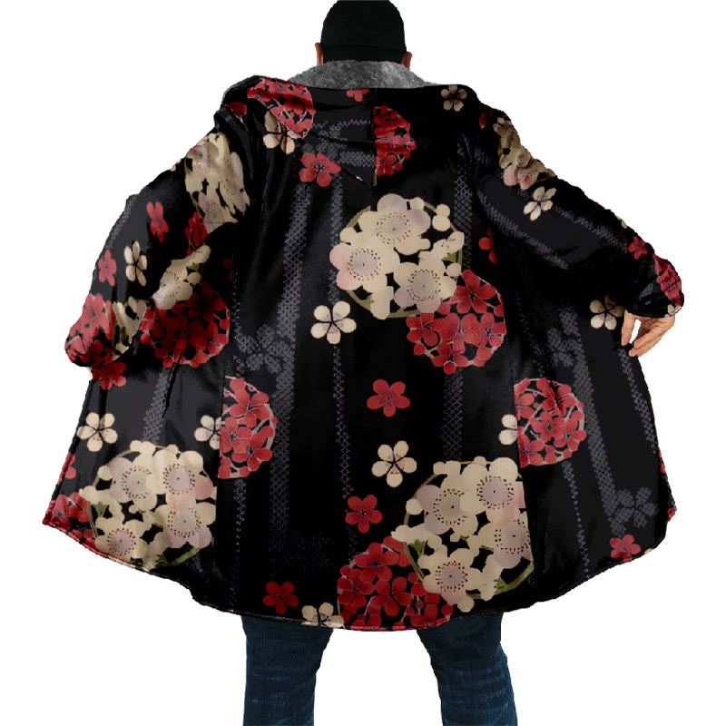 Retro Sakura Blossom Art Print Unisex Plush Thick Long-sleeved Fleece Jacket Coat - image 4