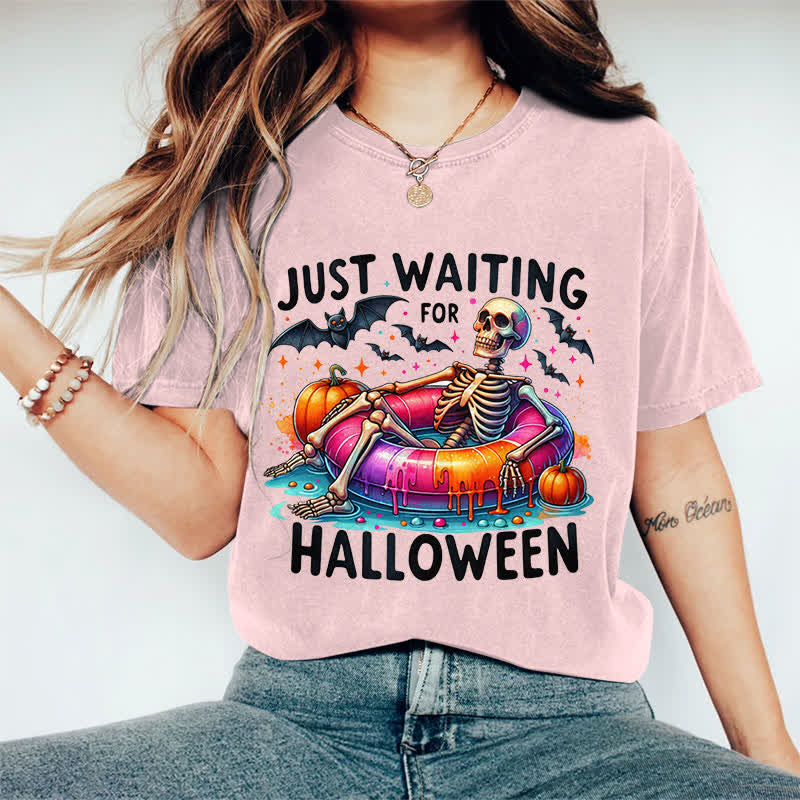 100% Cotton Just Waiting For Halloween Art Print T-Shirt - Pink - 2XL - image 11