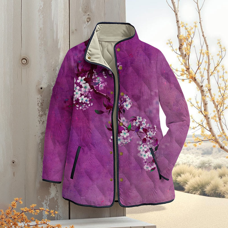 Japanese Antique Pear Blossom Ink Painting Print Outerwear Jackets - Purple - 4XL - image 6