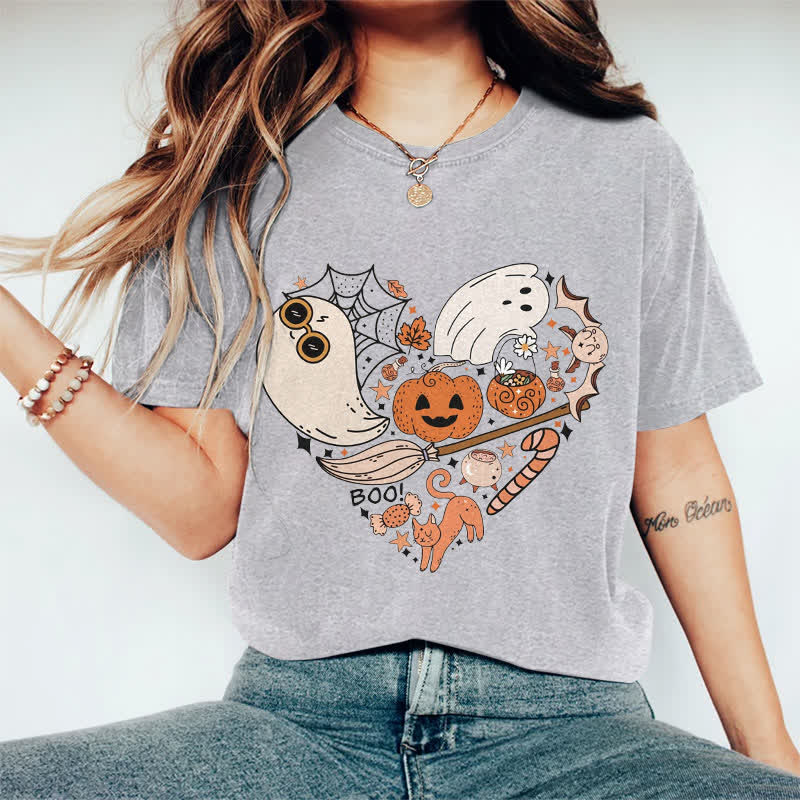 100% Cotton Halloween Elements Heart Art T-shirt - Grey - 2XL - image 8