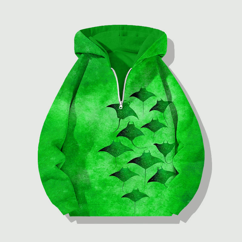 Unisex Vintage Manta Ray Half Zip Hoodie - Green - US32-34(5XL) - image 5