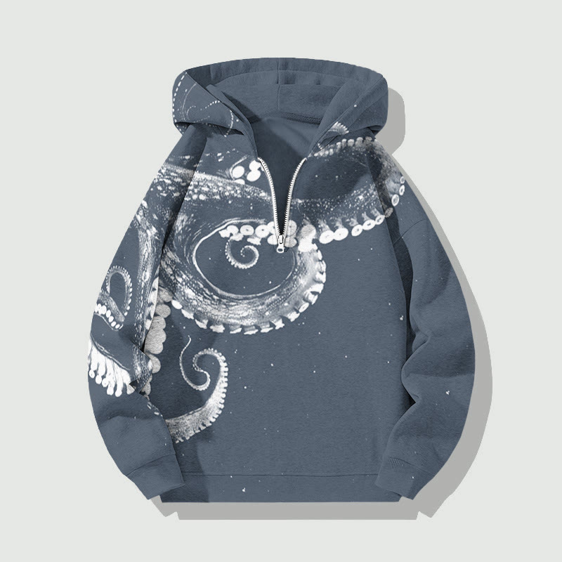Unisex Three-dimensional Creative Octopus Half Zip Hoodie - Grey - US32-34(5XL) - image 7